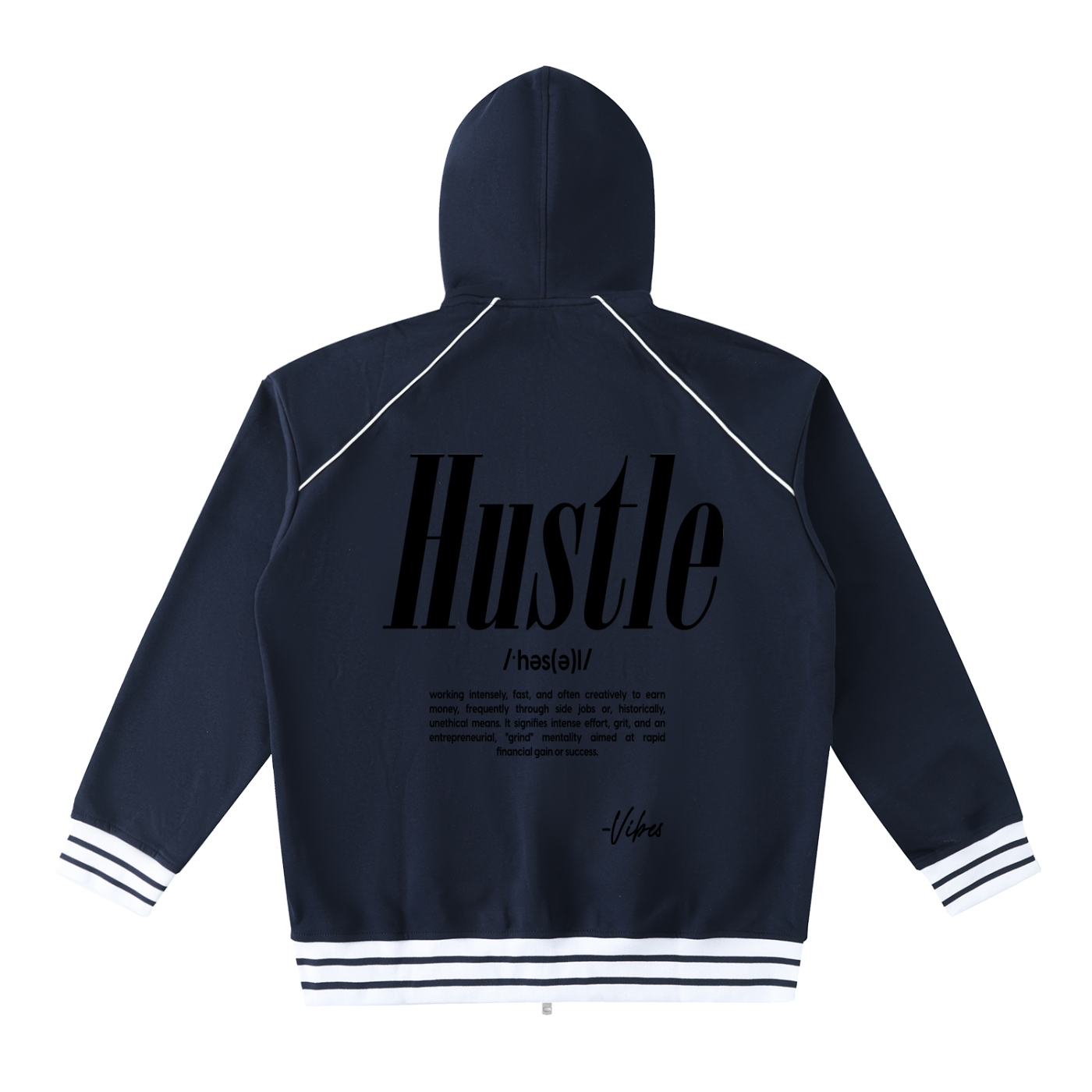 Men's ODMPOD Vibes Trim Zip-Up Hoodie shown in black with a front zipper, hood, and stylish fit.