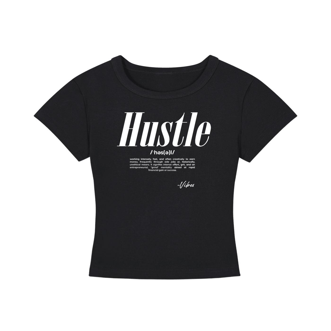 ODMPOD Vibes Hustle cropped T-shirt featuring a stylish graphic design and relaxed fit, ideal for casual wear.