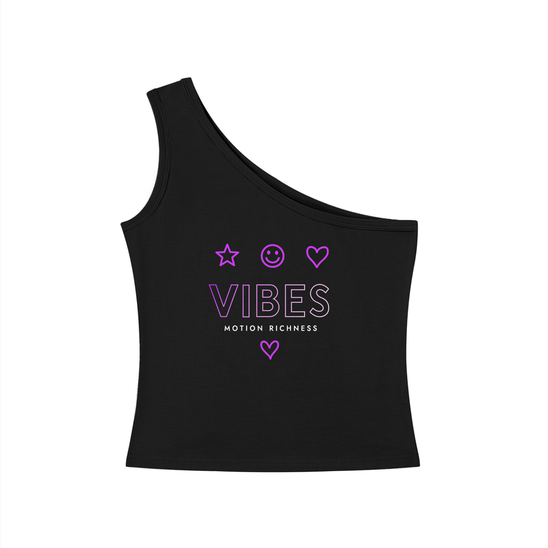 ODMPOD Motion Richness one-shoulder crop tank top in black, featuring a stylish, fitted design and one-shoulder strap.