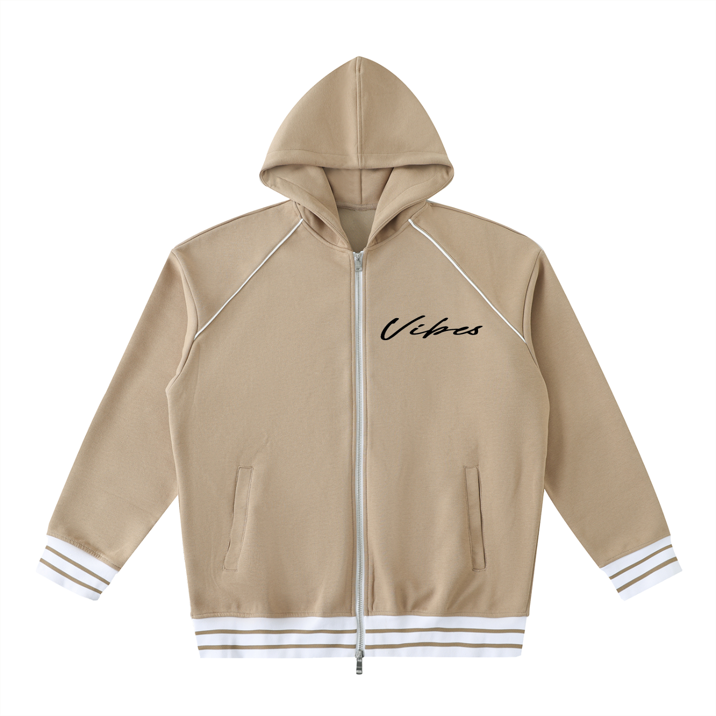 Men's ODMPOD Vibes Trim Zip-Up Hoodie with a front zipper, casual fit, and stylish design, shown in black on a plain background.