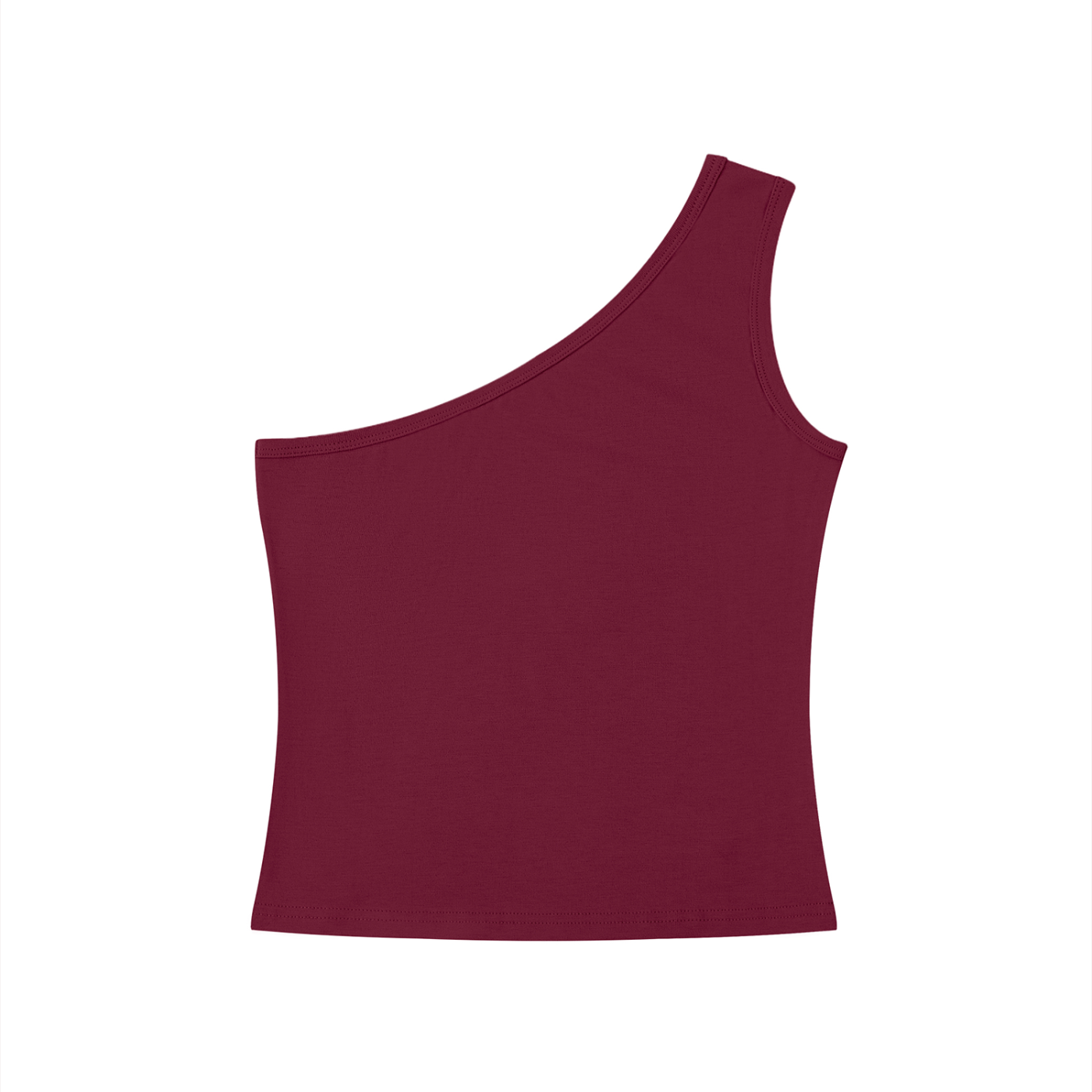 ODMPOD Motion Richness one-shoulder crop tank top in black, featuring a stylish asymmetrical design and sleeveless fit.