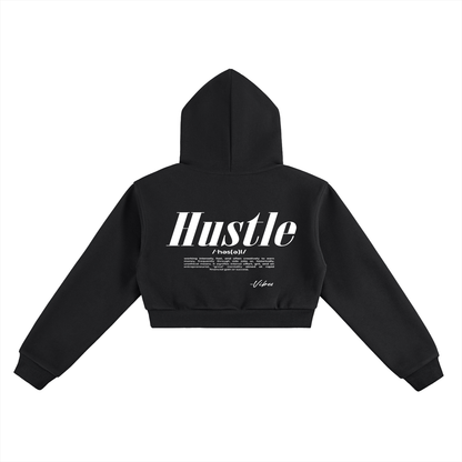 ODMPOD Vibes Hustle Cropped Hoodie in black, featuring a relaxed fit with a hood and drawstrings, casual streetwear style.