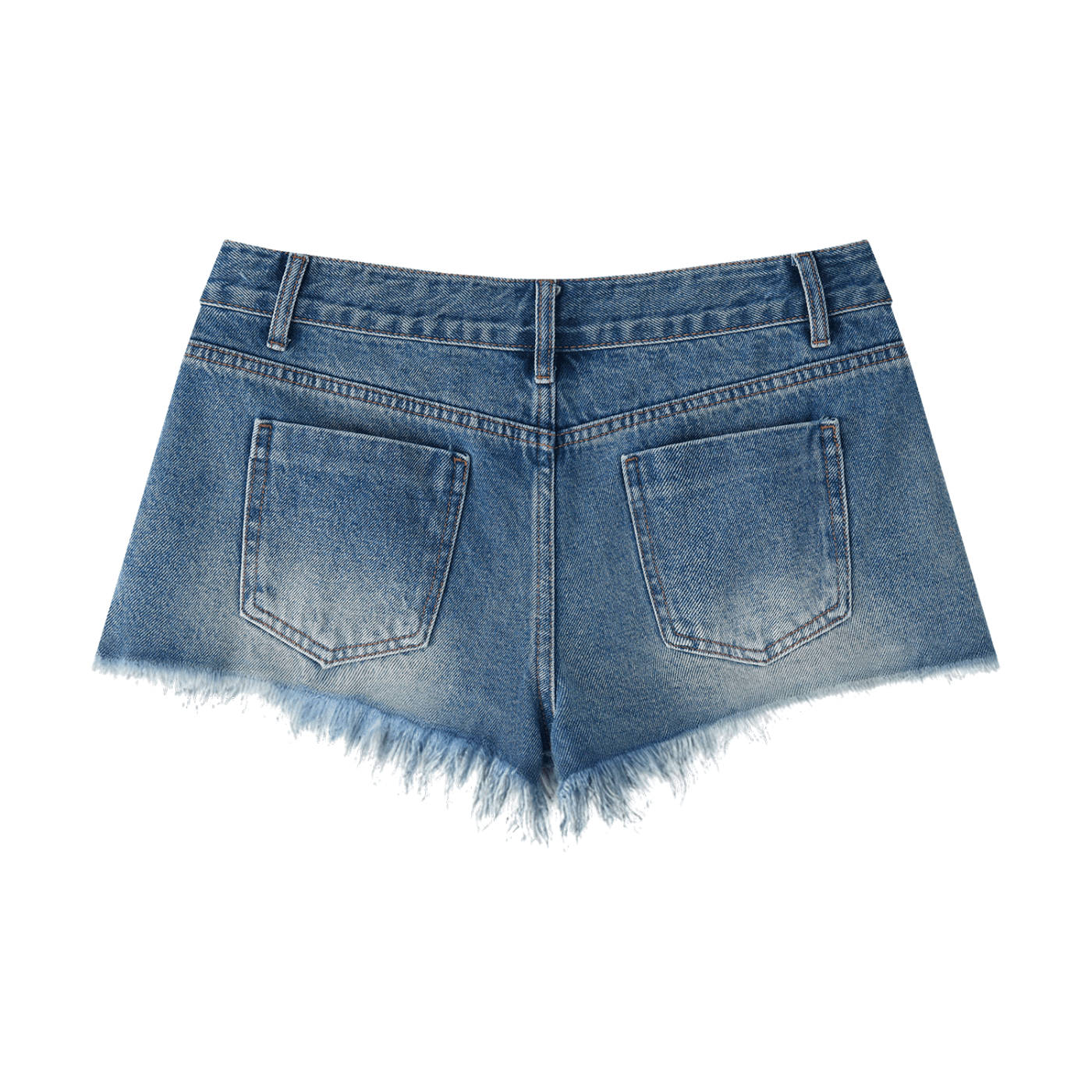 ODMPOD Vibes Vintage Wash Raw Hem Denim Shorts, front view showing distressed details and raw hem styling