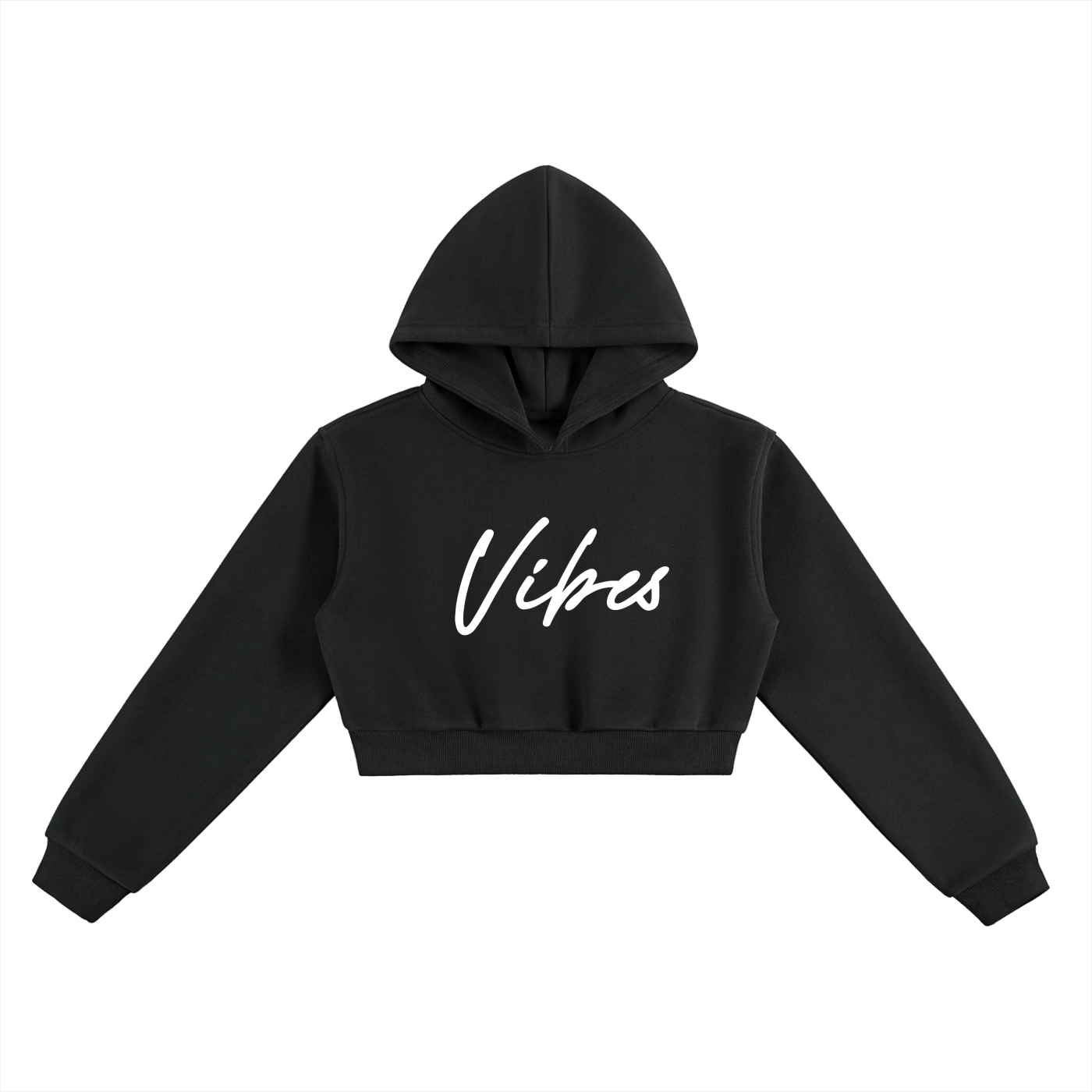 ODMPOD Vibes Hustle cropped hoodie in black, featuring a stylish relaxed fit and casual streetwear design.