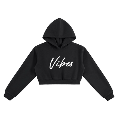 ODMPOD Vibes Hustle cropped hoodie in black, featuring a stylish relaxed fit and casual streetwear design.