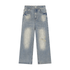 Unisex vintage wash distressed denim jeans from ODMPOD featuring a relaxed fit and faded, worn-in look.