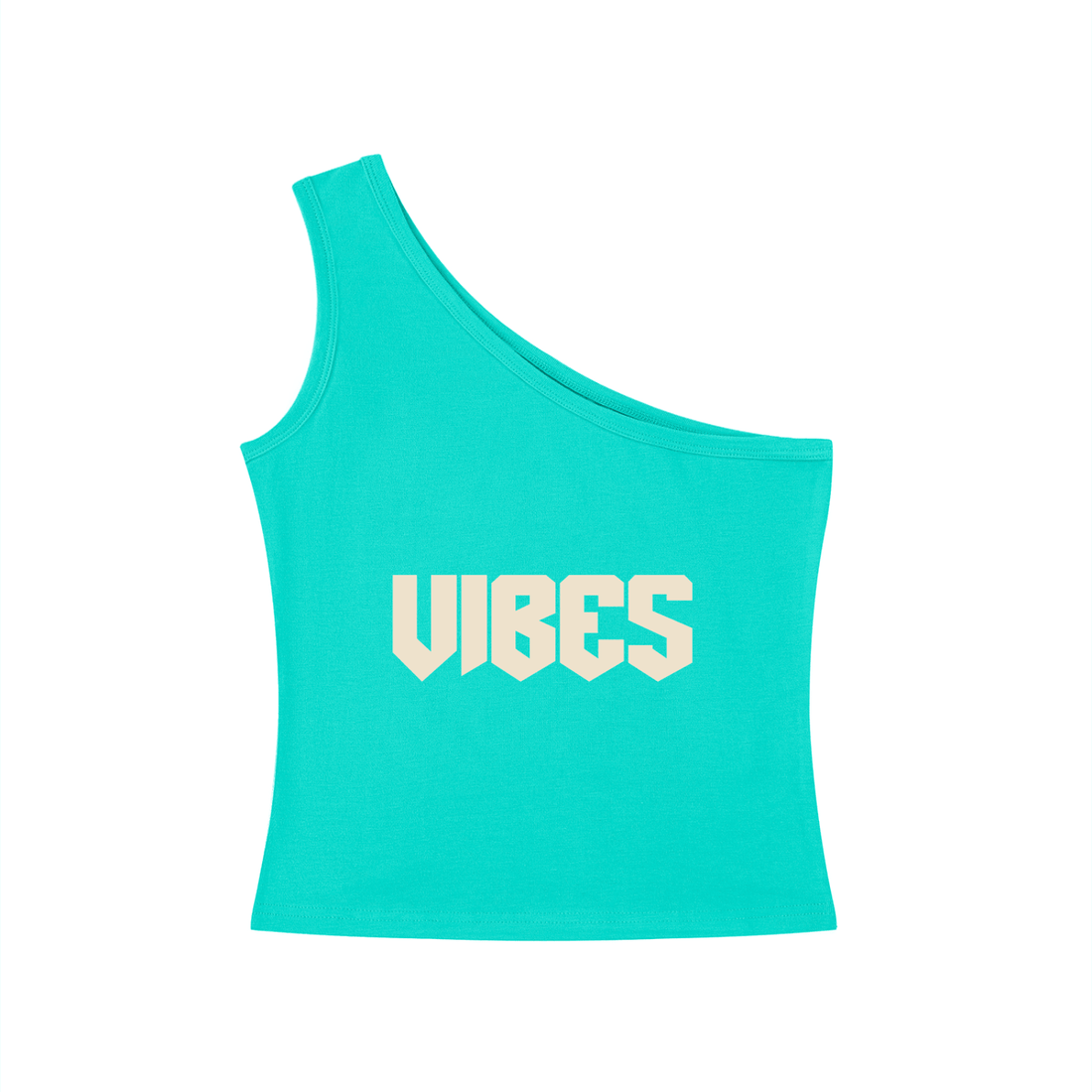 ODMPOD Vibes one-shoulder crop T-shirt featuring a stylish design, short sleeves, and a trendy fit on a white background.