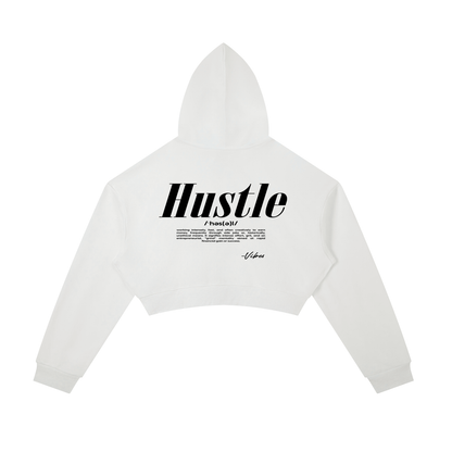 ODMPOD Vibes Hustle oversized cropped zip-up hoodie shown in black with front pockets and drawstring hood.