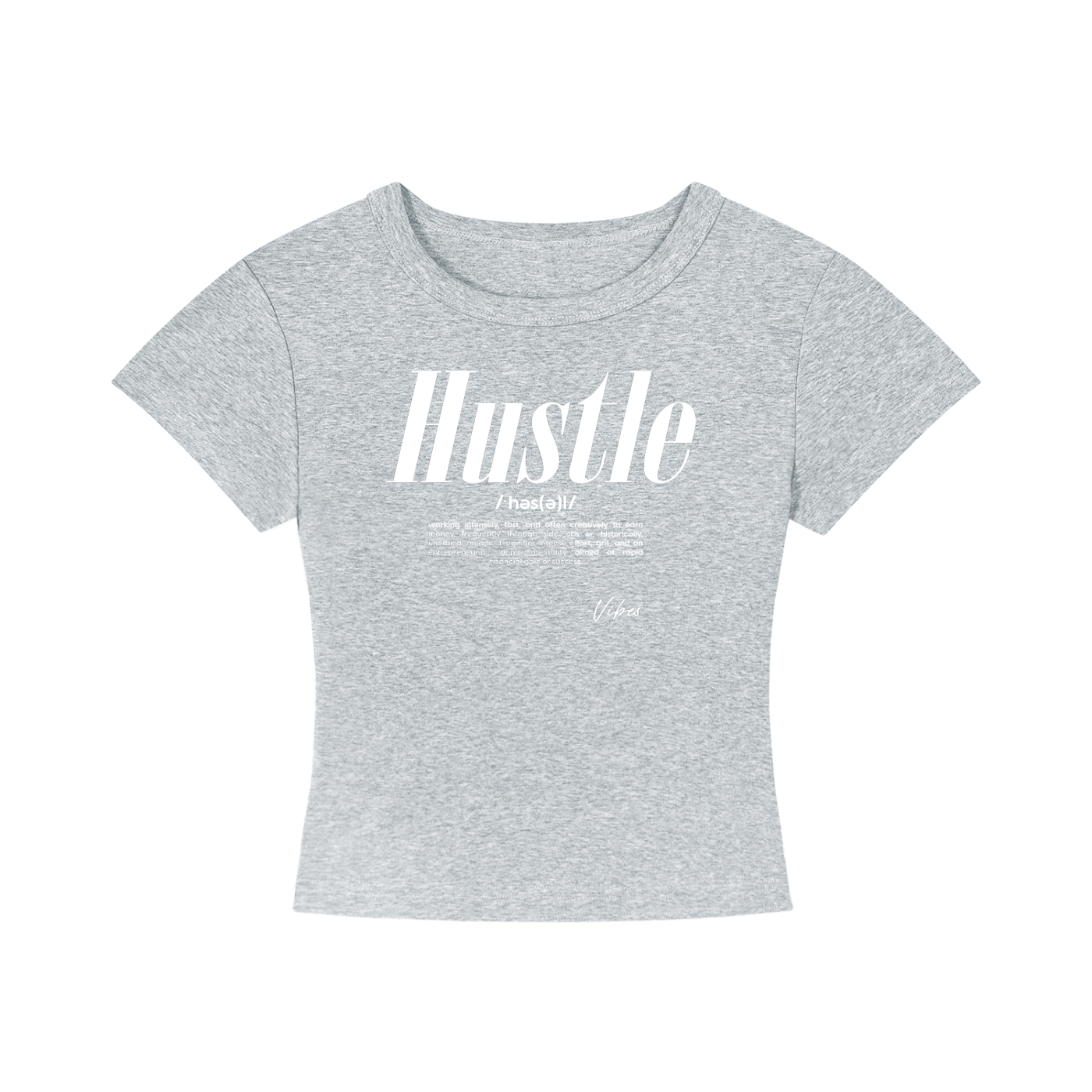 ODMPOD Vibes Hustle cropped T-shirt displayed on a model, featuring a casual fit and graphic design for trendy streetwear.