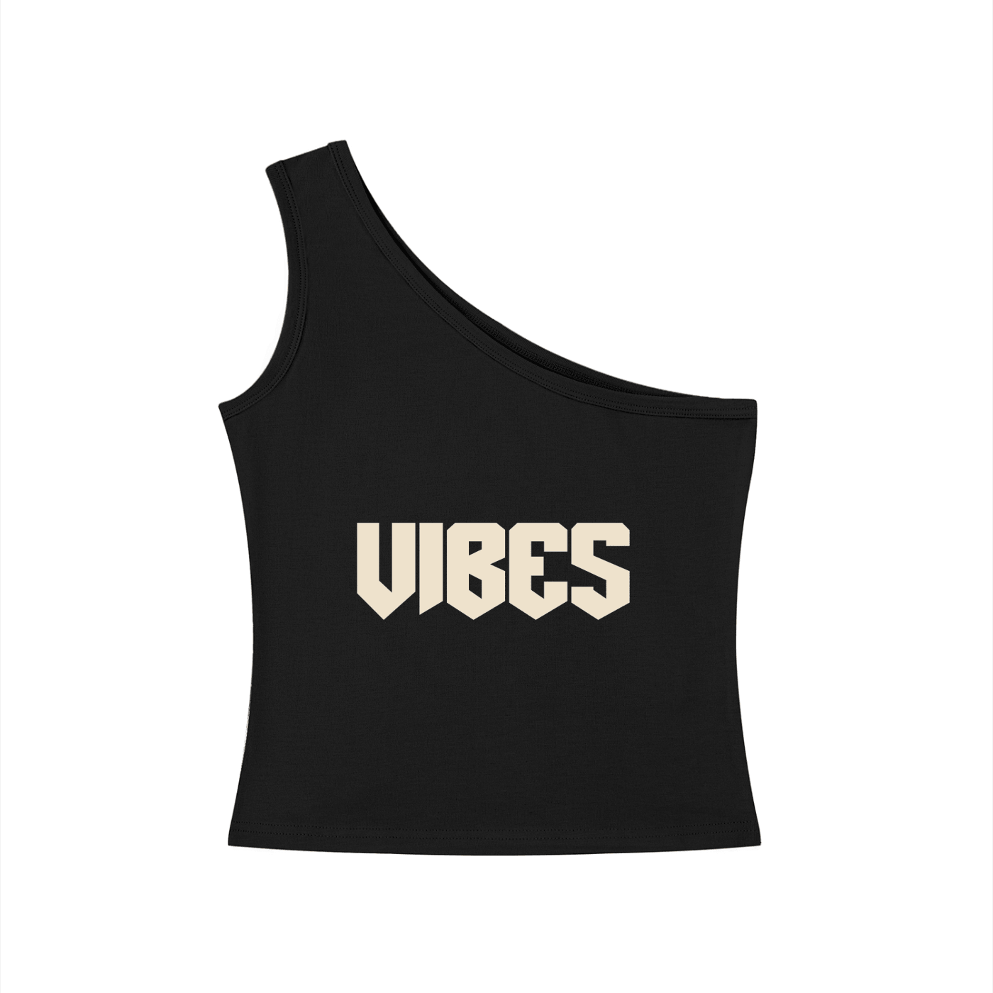 ODMPOD Vibes one-shoulder crop T-shirt in black, featuring a stylish single-shoulder design and casual fit.
