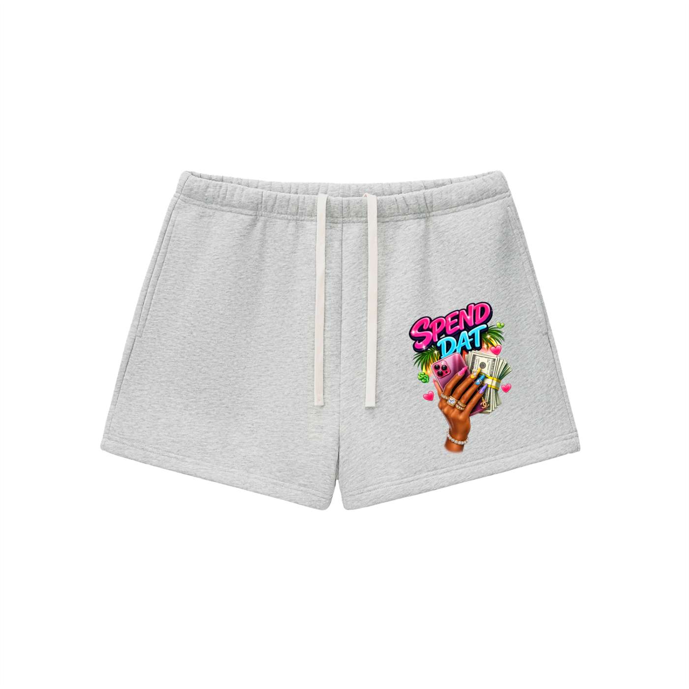 ODMPOD graphic fleece drawstring sweatshorts with bold designs, soft fleece fabric, and adjustable drawstring waistband.