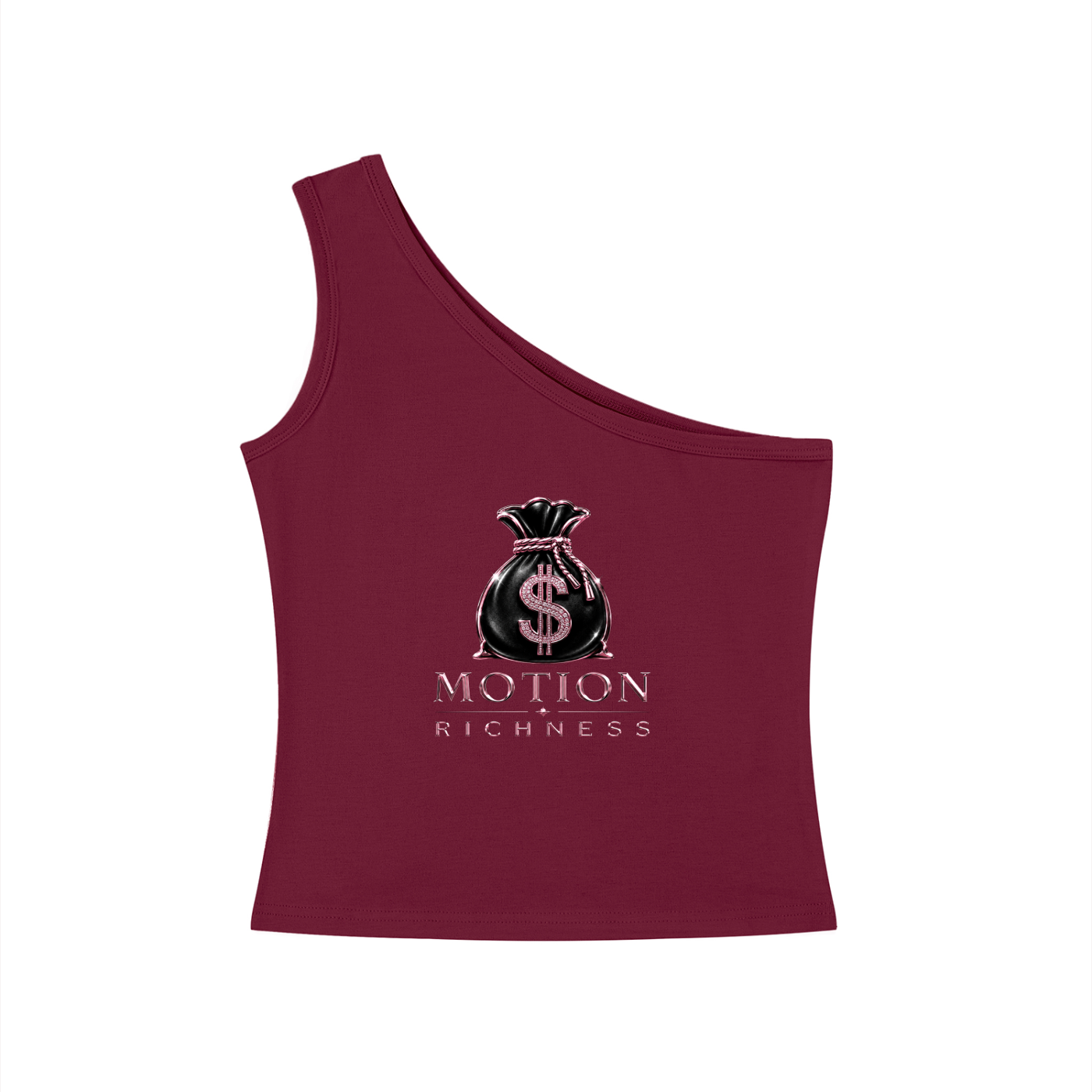 ODMPOD Motion Richness one-shoulder crop tank top in black, featuring a stylish asymmetric design and comfortable fit.