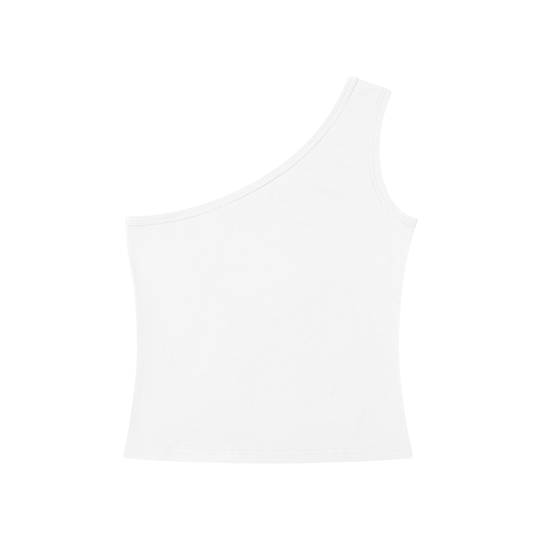 ODMPOD Motion Richness one-shoulder crop tank top in black, featuring a fitted style and stylish one-shoulder design.