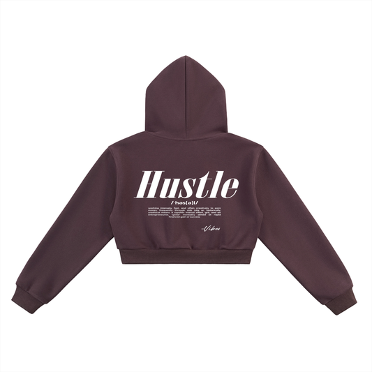 ODMPOD Vibes Hustle cropped hoodie in black, featuring a relaxed fit and bold front logo design.
