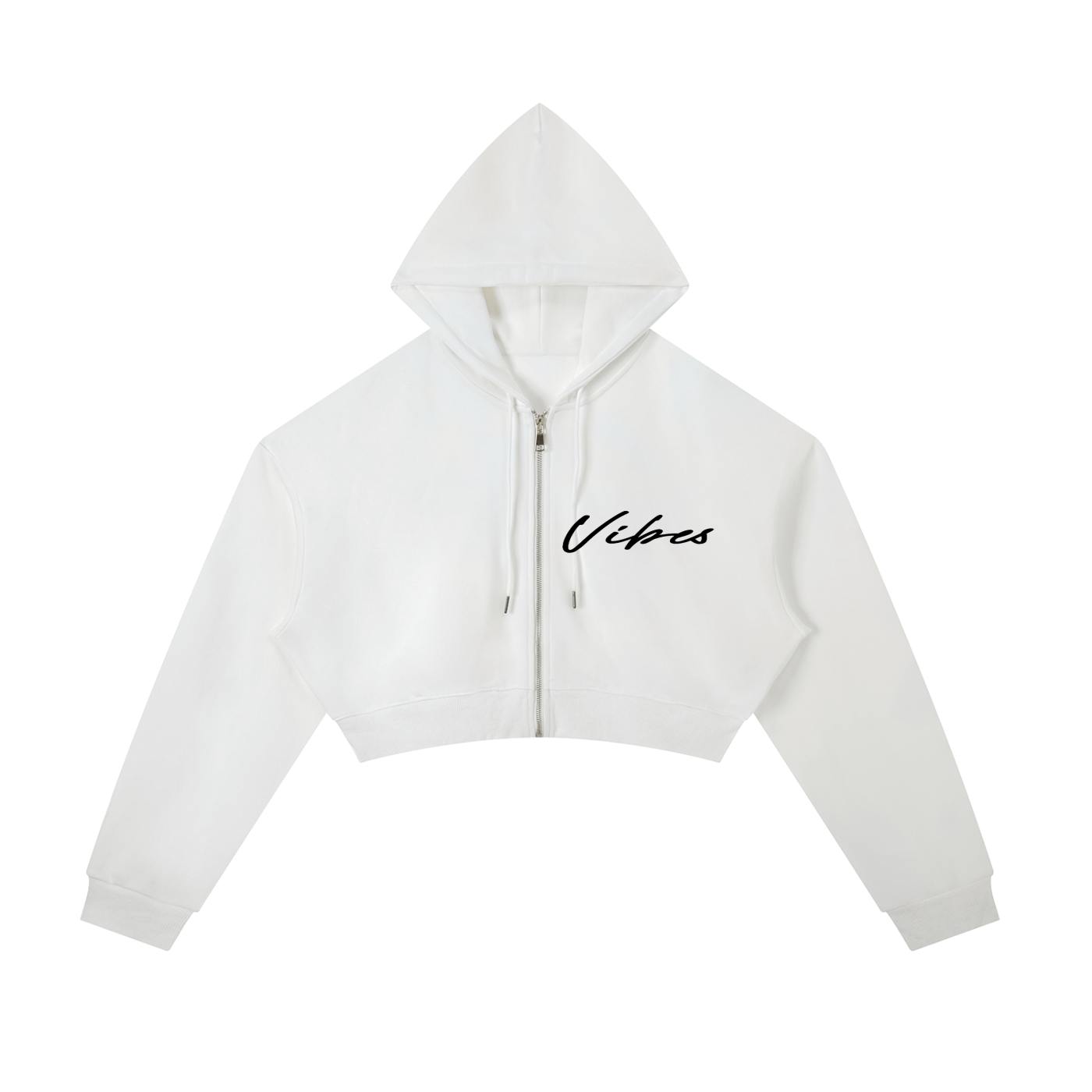 ODMPOD Vibes Hustle cropped zip-up oversized hoodie in black, featuring a front zipper and relaxed fit, casual streetwear style