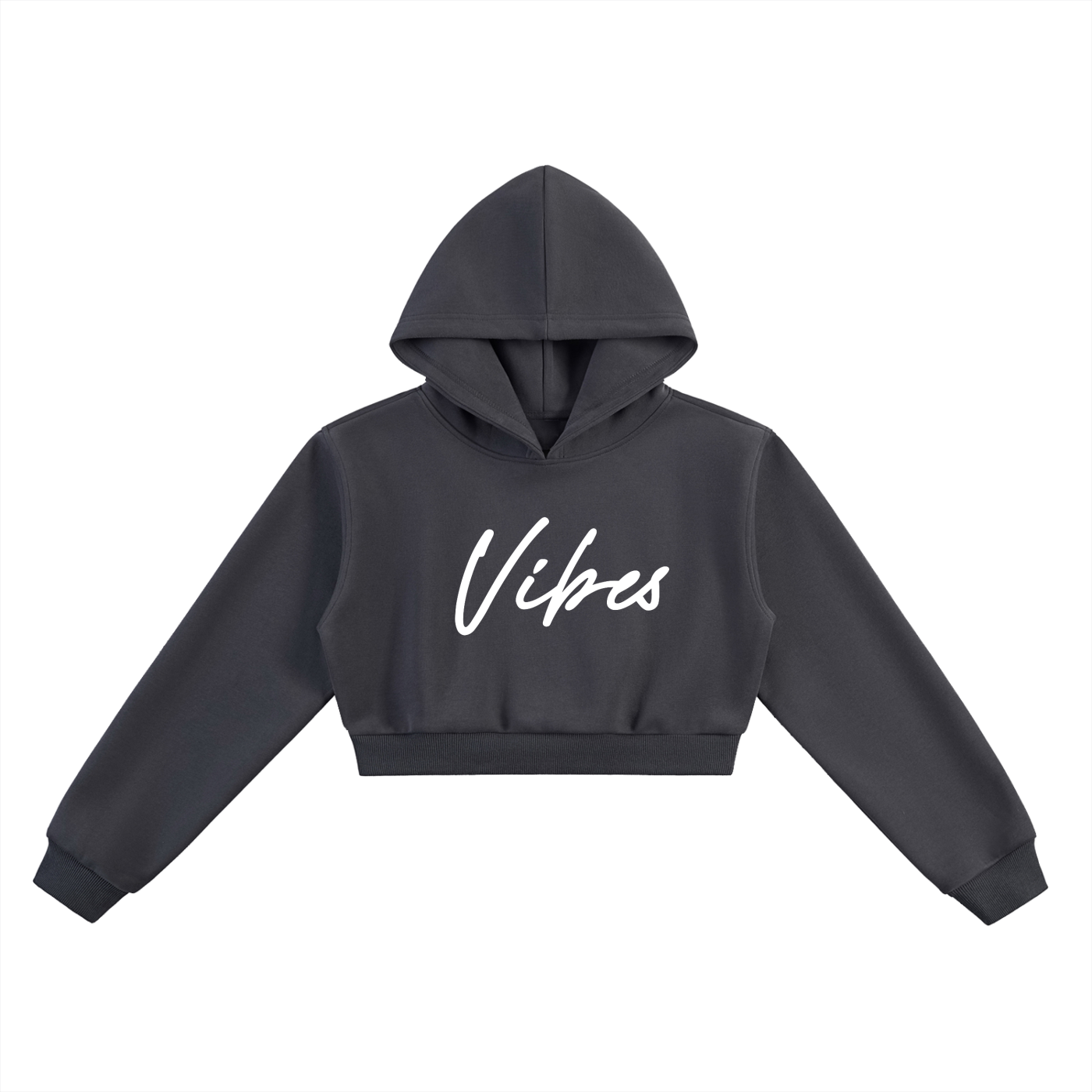 ODMPOD Vibes Hustle cropped hoodie in black, featuring a stylish hood and relaxed fit, perfect for casual wear.