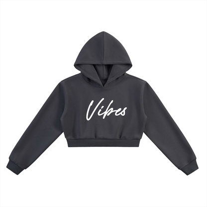 ODMPOD Vibes Hustle cropped hoodie in black, featuring a stylish hood and relaxed fit, perfect for casual wear.